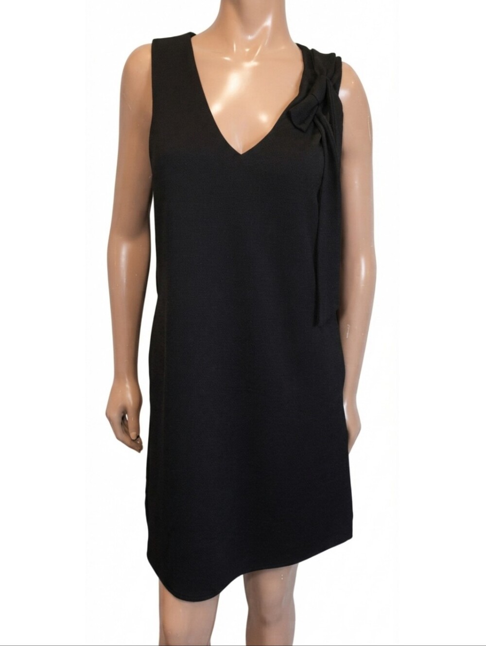 Banana Republic Vneck Bow Ribbon Black Sleeveless Shift Dress Size Small